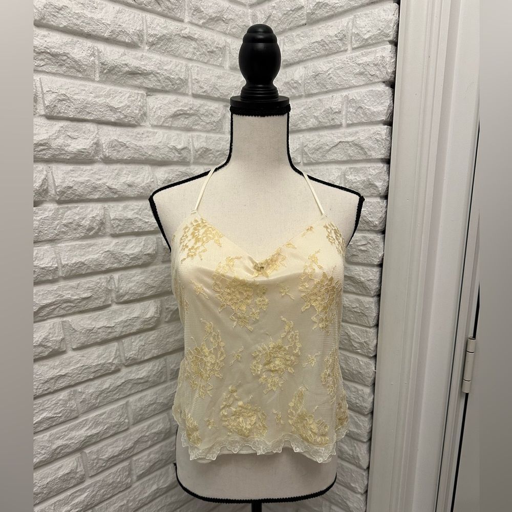 New York & Company Yellow Lingerie Lace Halter Top